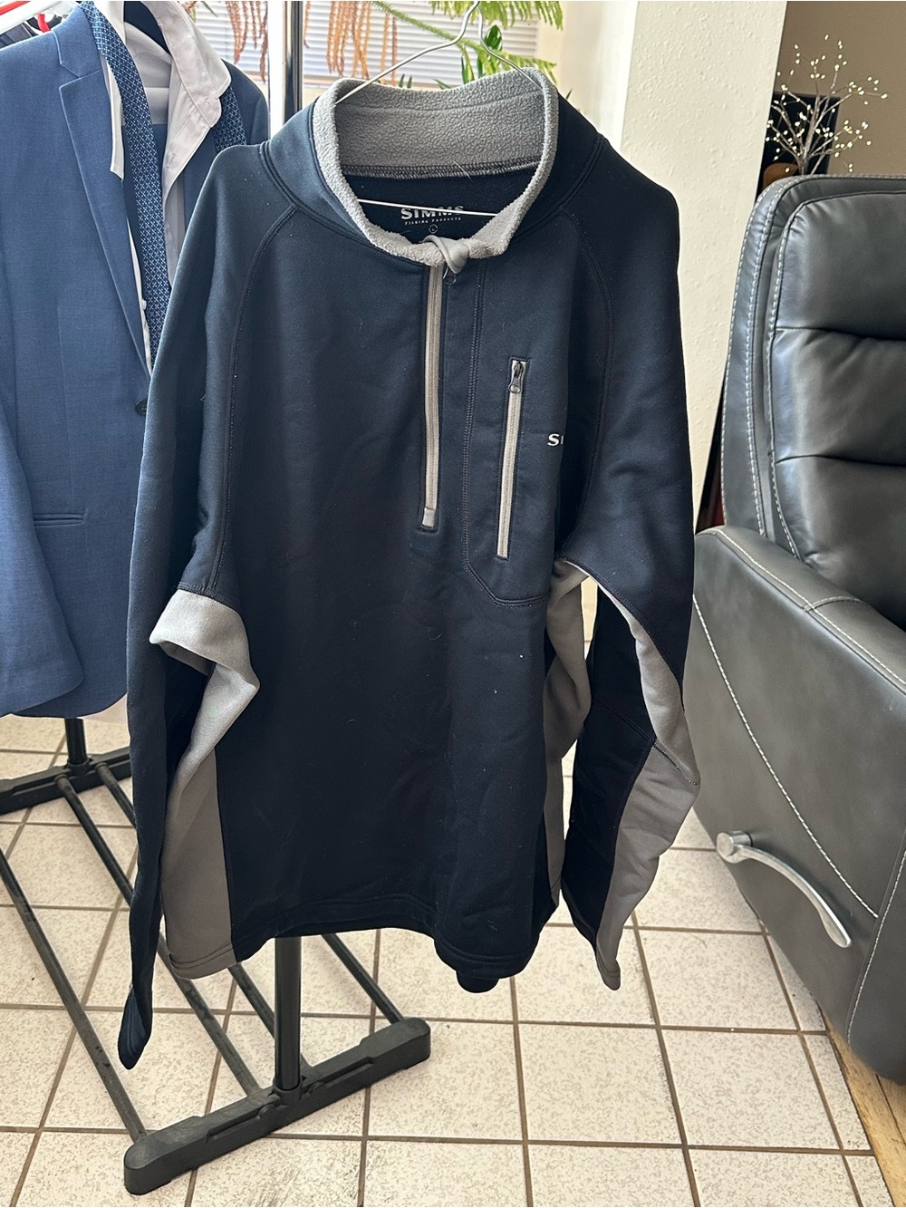 Simms Black and Gray Half-Zip Fleece Pullover